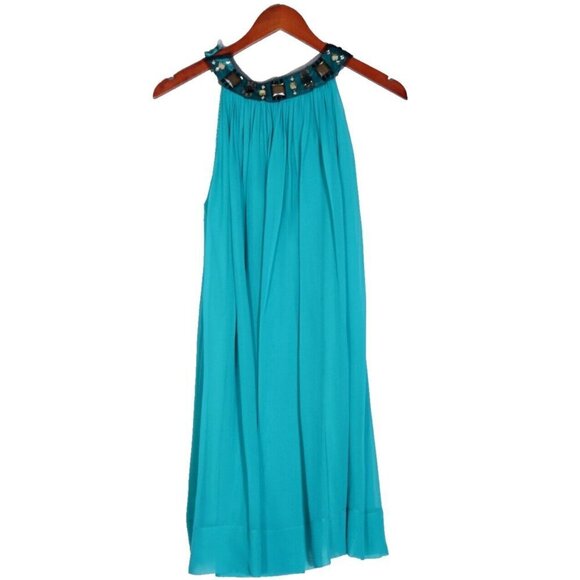BCBGMAXAZRIA Women's US2 XS Green Dress Silk A-Line Beaded Neckline Mini $398 - Picture 5 of 6